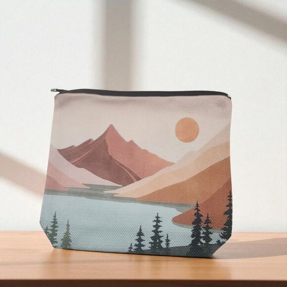 Mountain Sunset Landscape Cosmetic Bag - Vintage Nature Design 8x7 - Picture 5 of 12